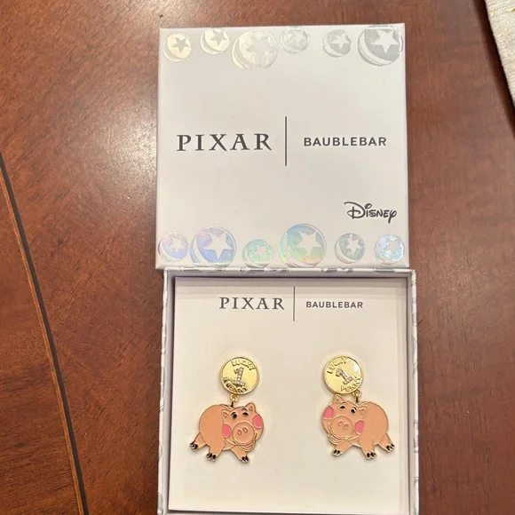 BaubleBar Pixar Toy Story Pig Earrings - Pink and Gold Disney brand new - Picture 1 of 2
